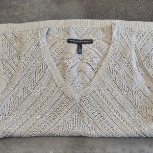 White House Black Market Cream Knit V-Neck Sweater
